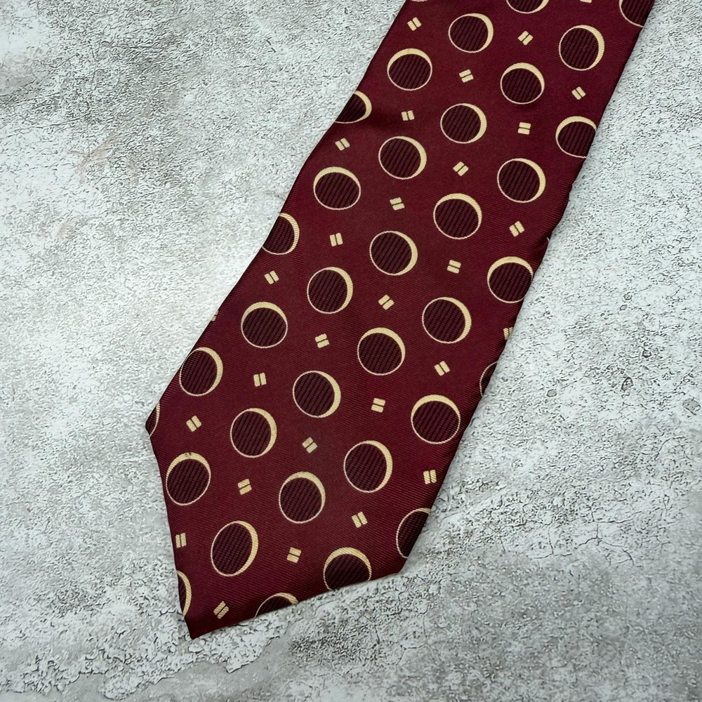 Yves Saint Laurent Silk Tie Mens One Size Red Geometric Made In USA Necktie